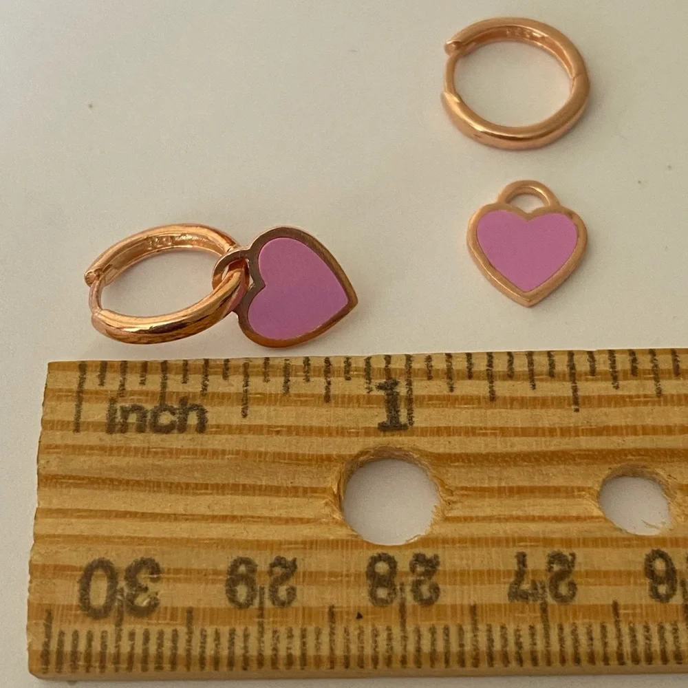 925 Silver purple enamel heart love hoops earrings 14k rose gold plated